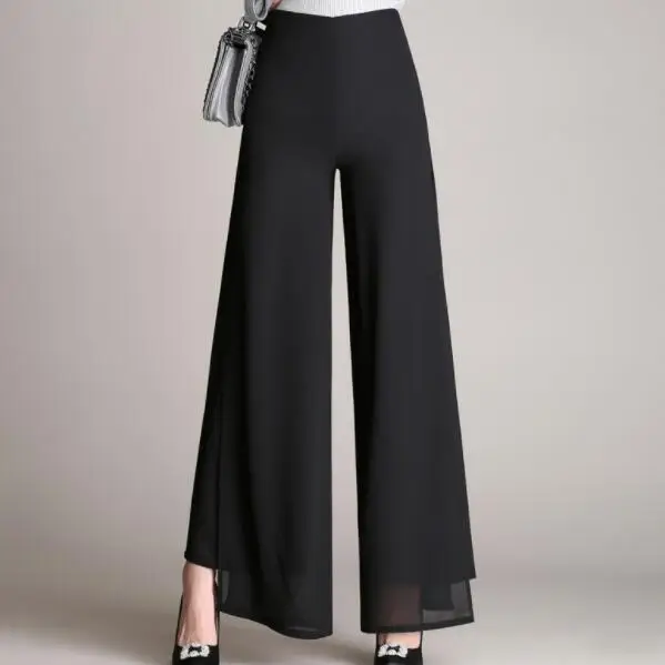 2022 spring/summer new female wide leg pants women's high waist size double chiffon pants loose black elegant trousers DV219