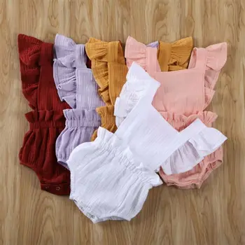 

Newborn Infant Toddler Baby Girls Ruffles Sleeveless Solid Cotton Bodysuit Outfit Clothes Summer 0-24M Sunsuit