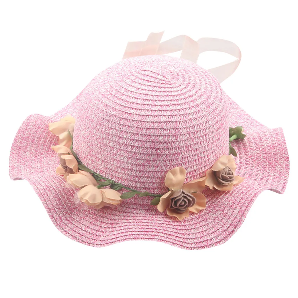 Hot Pink Детская волнистая Цветочная травяная гирлянда солнцезащитные шляпы кепки - Цвет: Hot Pink