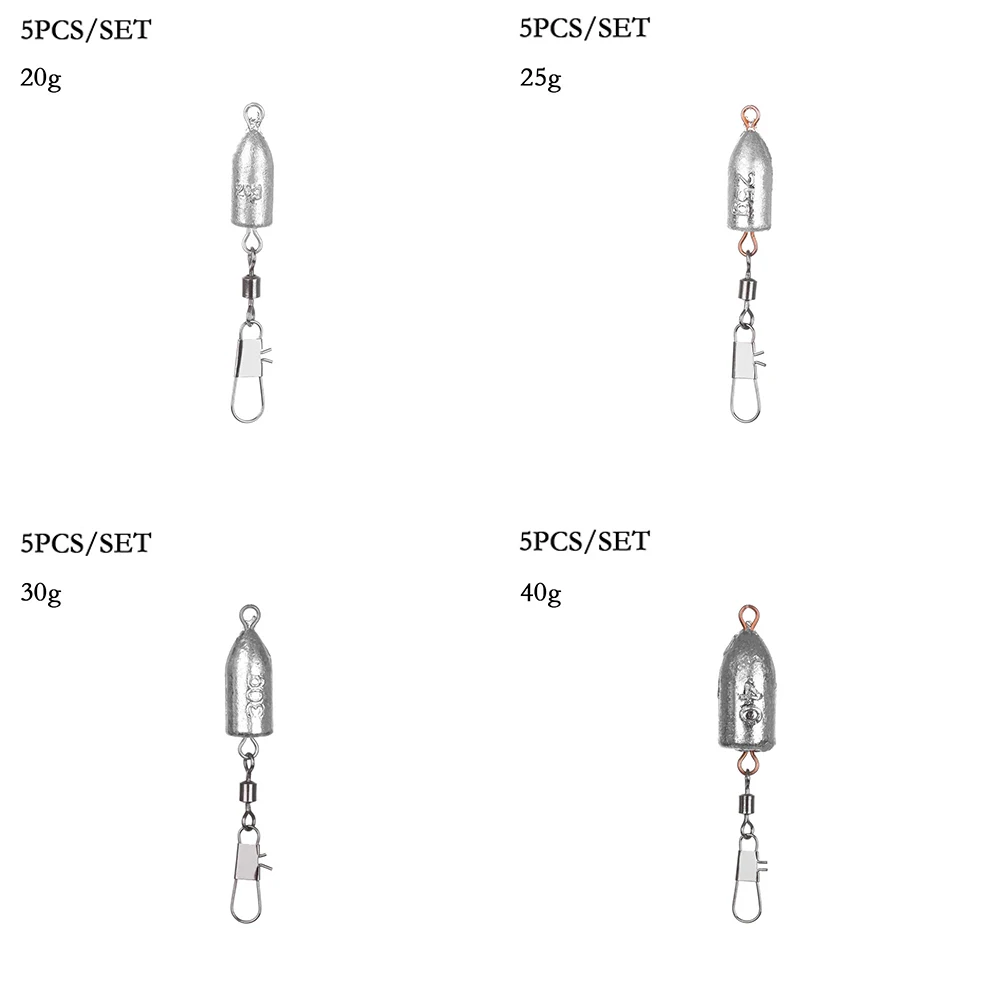 5 шт. прочный пуля Shaped весов Quick Release двойной кольцевой шарнир грузило для рыбной ловли морское рыболовное грузило снасти для рыбалки 20/25/30/40g
