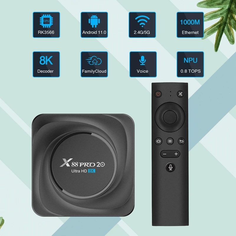 X88 PRO 20 ТВ коробка RK3566 Quad-Core Android 11 медиа-бокс 2 4G /5G Wi-Fi Bluetooth 4 компьютерной приставки