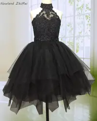 Потрясающий черный платье с цветочным узором для девочек 2018 высокое Средства ухода за кожей шеи спинки бисером Кружево Тюль бальное платье