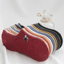 Новинка; сезон весна-лето; Женские однотонные носки с милым медведем; модные неглубокие невидимые нескользящие носки; женские носки-Тапочки