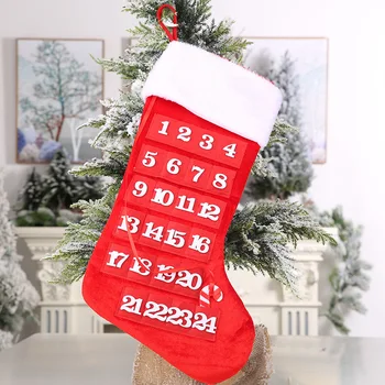 

2Pcs Red Christmas Stockings Countdown Calendar Socks Calendar Children'S Candy Storage Bag Tree Ornaments Festive Decoration