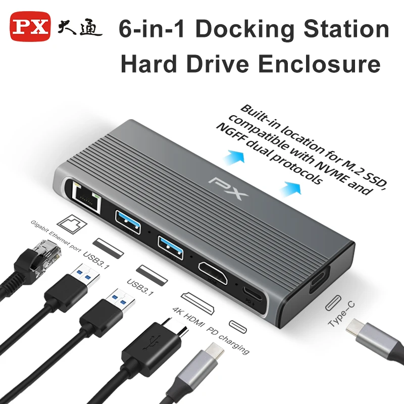 Tipo px c3.1 usb c docking station com m.2 sata ssd gabinete portátil docking station para ipad macbook pro acessórios usb c hub-0