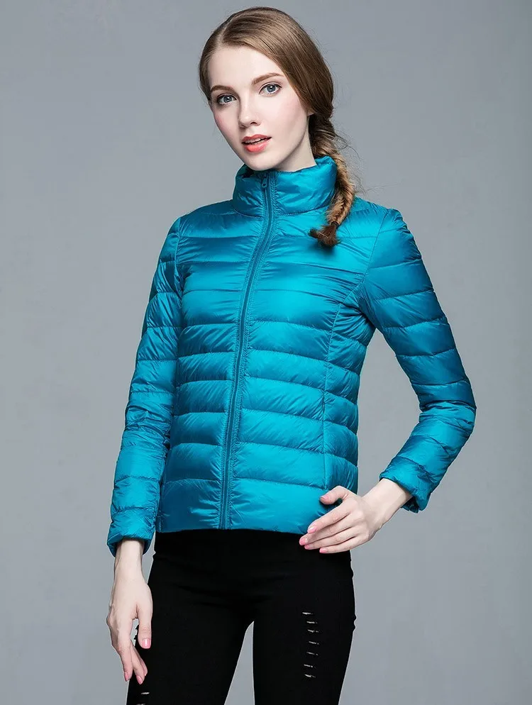 Winter Women Stand Collar 90% White Duck Down Jacket Female Ultra Light Down Jackets Slim Long Sleeve Parkas Candy Color Fashio