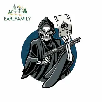 

EARLFAMILY 13cm x 10.4cm For Grim Reaper gun Personality Stickers Car Truck Decal Repair Sticker Simulation Vinyl Car Wrap