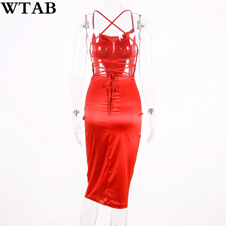 WTAB, новинка, атласное, без шнуровки, с высокой талией, неоновое, с открытой спиной, сексуальное, бодикон, миди платье,, летние, женские, модные, вечерние, элегантные, без рукавов