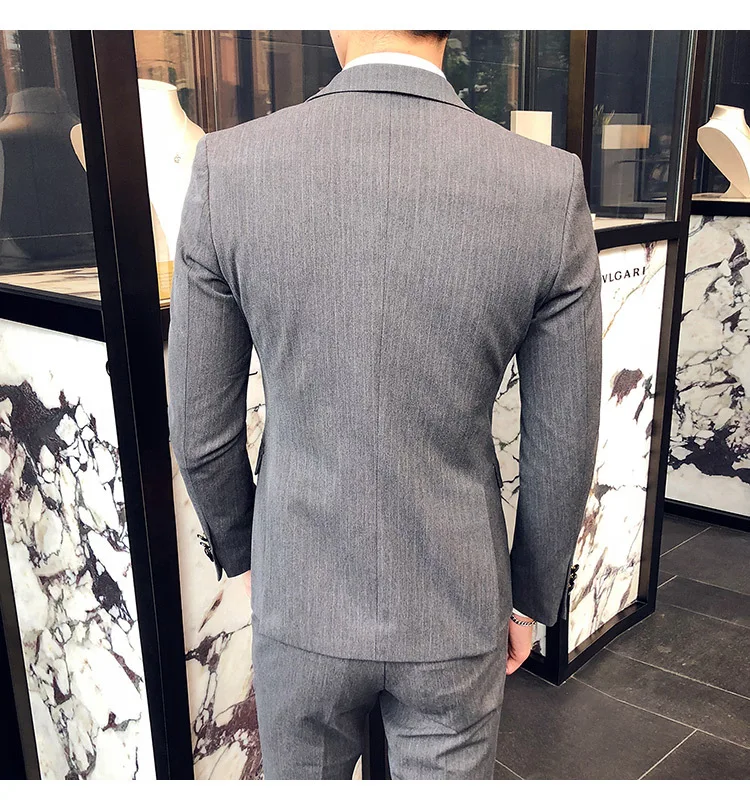 New Men's British Style Gentleman Suit Three-piece Groom With The Scorpion Host Stripe Korean Version Of The Suit