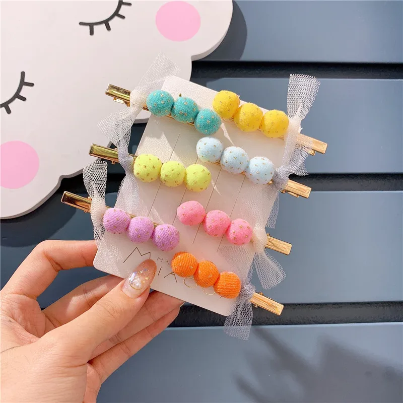 

Children Girls Lovely Candy Balls Beads Bowknot Hair Clips Solid Dots Pompom Bobby Pins Handmade Glitter Hairpins Party Headwear