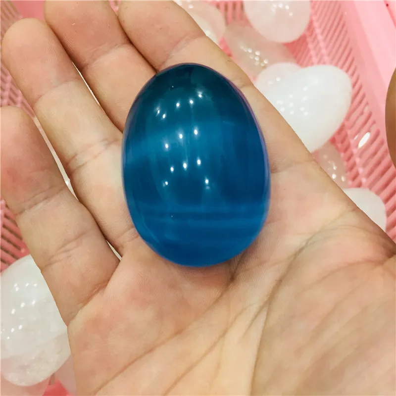 1 stücke Große Größe Blau Katzenauge Stein Ei Geformt Probe Edelstein  Kristall Healing Reiki Natürliche Steine