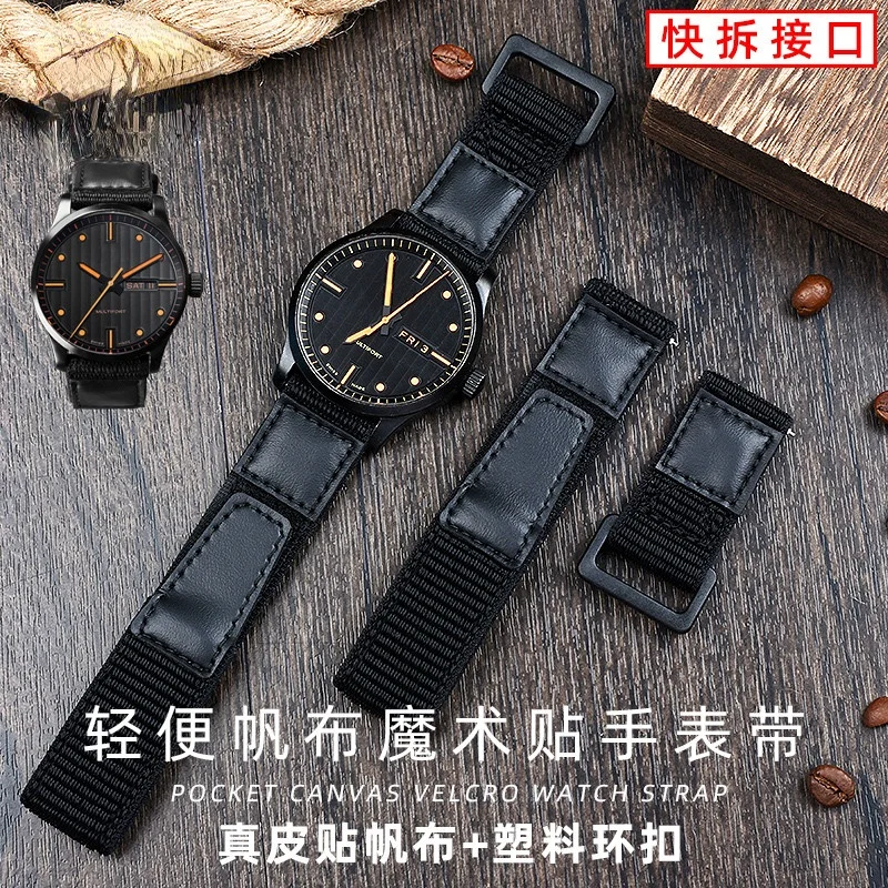 Per Citizen Mido Helmsman Canvas Hook And Loop Fastener Watch Band Sao Orange Eco-Drive Bm8475 Strap Maschio 22Mm