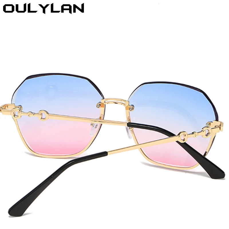 Oulylan Trimming Rimless Sunglasses Women Fashion Irregular Gradient Pink Sun Glasses Ladies Oversized Shades Eyewear UV400
 6