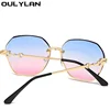 Oulylan Trimming Rimless Sunglasses Women Fashion Irregular Gradient Pink Sun Glasses Ladies Oversized Shades Eyewear UV400
 6