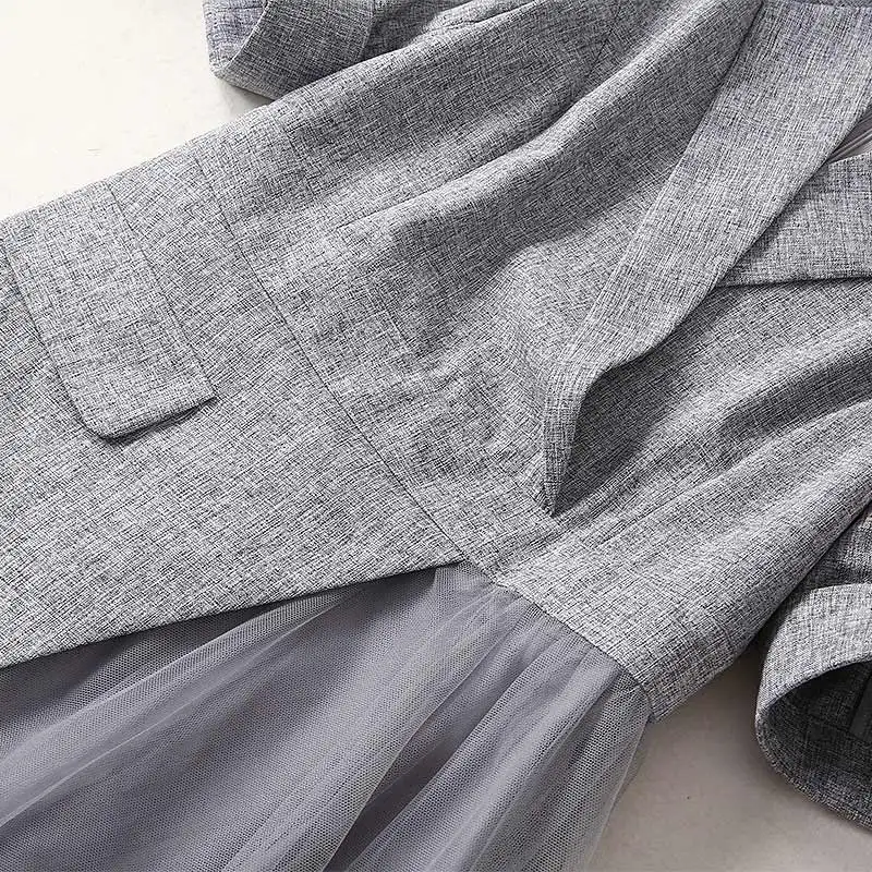 notched collar short sleeve flap pocket ruffle mesh patchwork blazer dress xmas clothes large size women's dresses free shipping