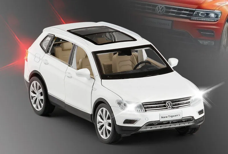 1/32 Tiguan L Моделирование игрушечных транспортных средств модель сплава оттяните Назад Детские игрушки Подлинная Лицензия коллекция подарок внедорожный автомобиль дети - Цвет: Белый