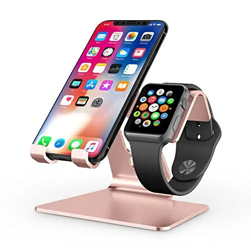 Apple Watch Stand, OMOTON 2 в 1 универсальный настольный держатель для iPhone и Apple Watch(как 38 мм/40 мм/42 мм/44 мм)(черный - Цвет: Rose Gold