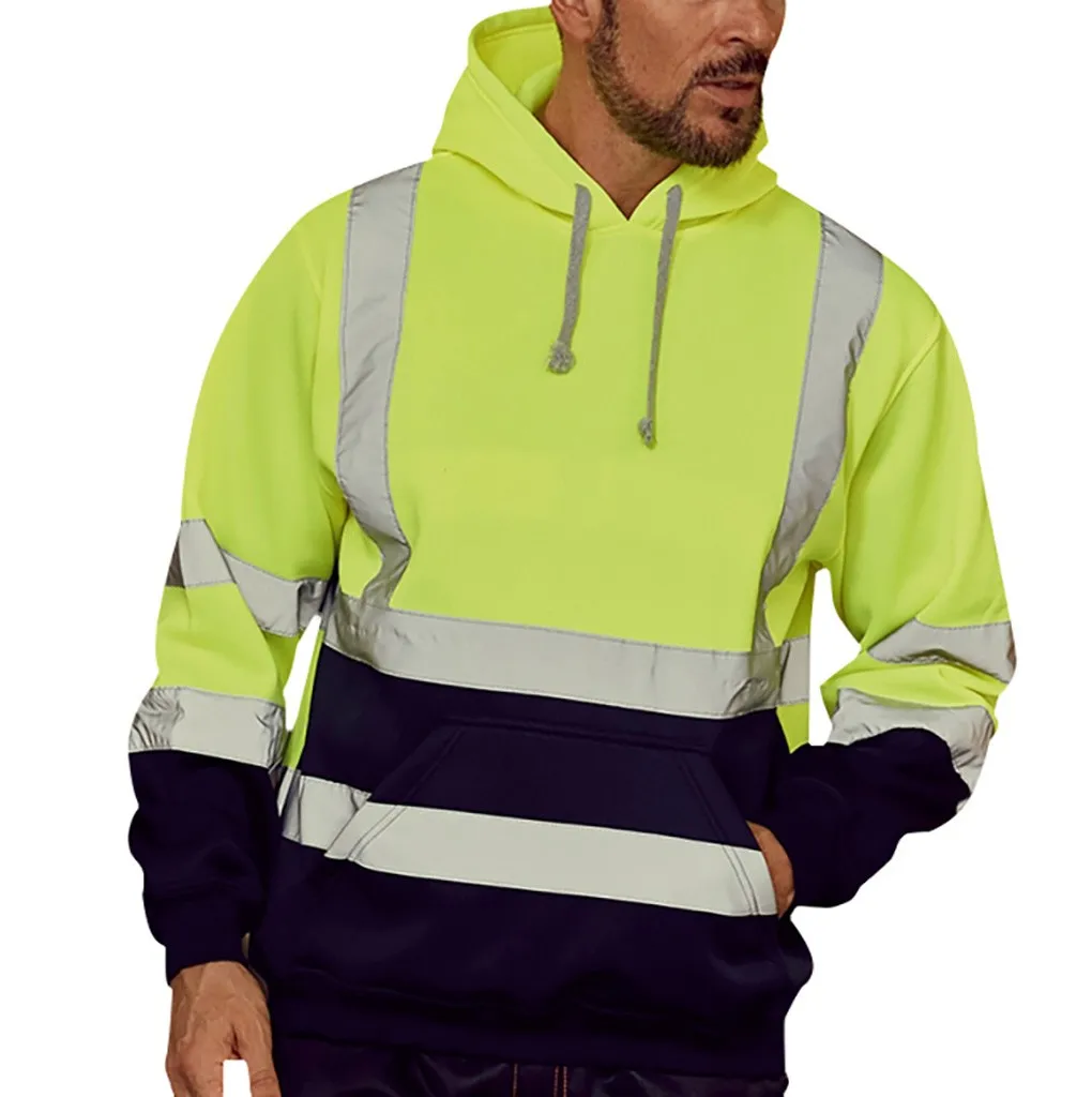 Новинка, зимняя мужская куртка, одноцветная, со светоотражающими полосками, с капюшоном, с длинным рукавом, свитер, топ, для дорожной работы, высокая видимость, рукав, 10,25