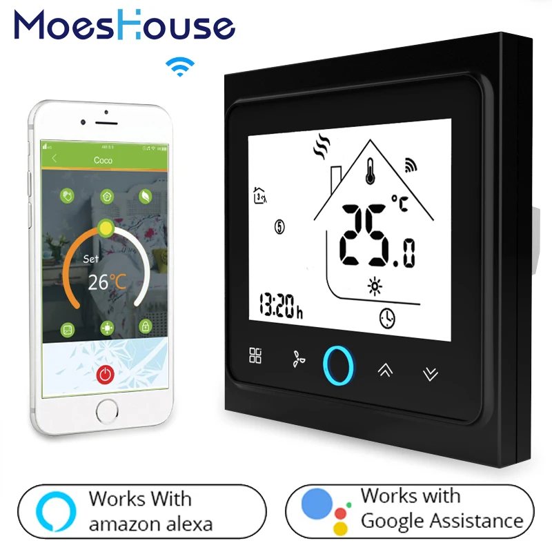 SUPER DEALS! WiFi Central Air Conditioner Thermostat Temperature Controller 2 Pipe 4 Pipe 3 Speed Fan Coil Unit Work with Alexa Google Home