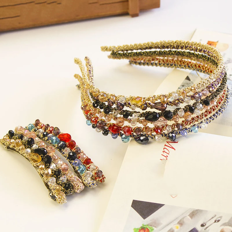 

2019 Pretty Rhinestone Headband For Women Colorful Crystal Metal Hairclip For Girl Quietly Elegant Hair Accessories For Ladies