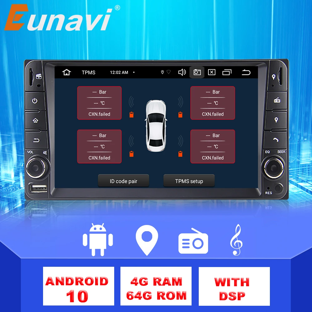Eunavi 2 Din 7'' Android 10 Car Multimedia GPS Radio For Toyota Terios Old Corolla Camry Prado RAV4 Auto Audio DSP 4G WIFI RDS