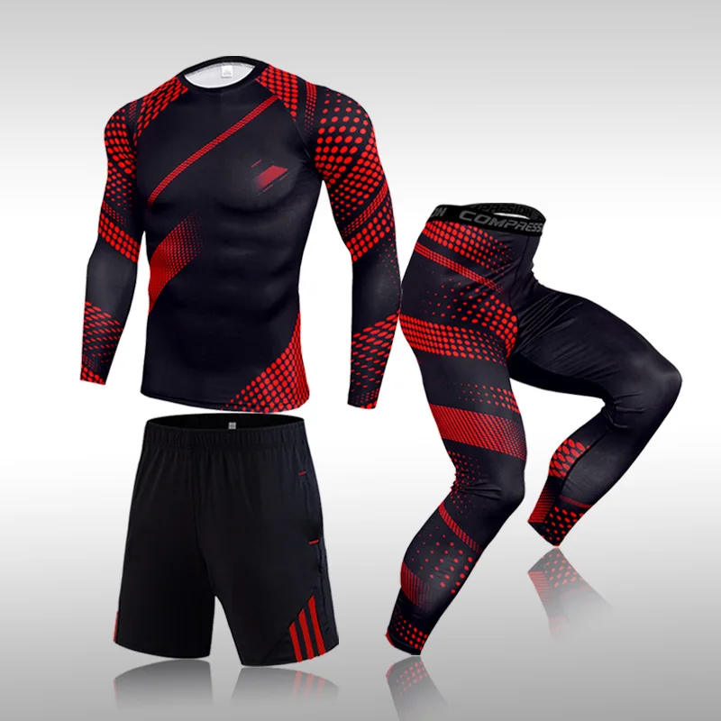 

Men's Breathable Compression And Quick-Drying 3-Piece Sportswear, Gym Running Jogging Training Sports Suit Longsleeve Husband