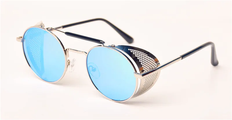 Silver Frame Blue TrendyMate солнцезащитные очки в стиле ретро, стимпанк круглые дизайнерские паровые панк металлические щиты солнцезащитные очки для мужчин и женщин UV400 Gafas de Sol 086M - Цвет линз: Silver Frame Blue