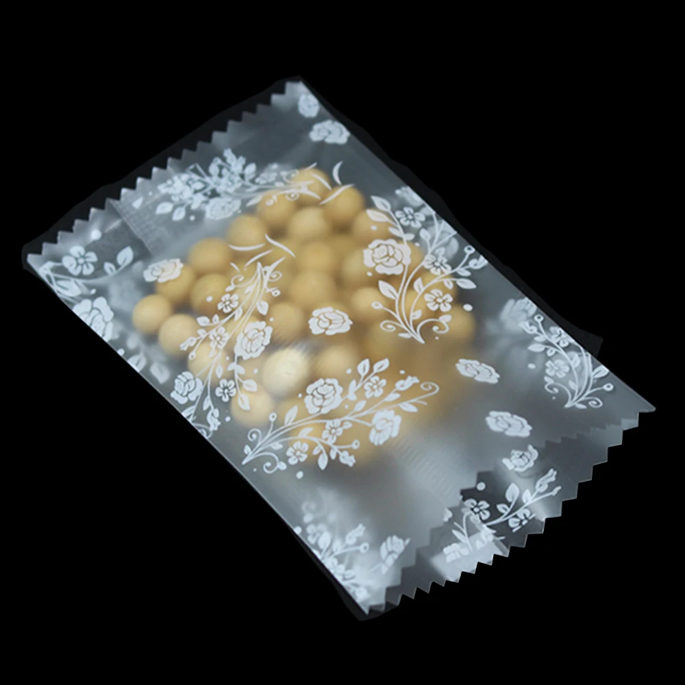 

DHL 2800pcs/Lot Open Top Heat Seal Matte Clear Poly Package Bag For Baking Cookies/Biscuits Packing Rose Printed Plastic Pouches