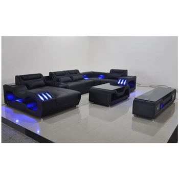 

Living room furniture leather sofa with LED light and music player,USB charger