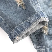 Новые стильные детские джинсы в Корейском стиле с цветными дырками и светильник для девочек обтягивающие узкие брюки