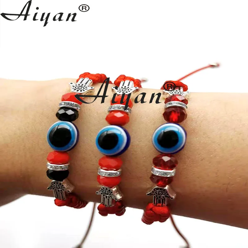 

12Pieces Palm And 10*8 Resin Eyes Red Thread Braided Bracelet Has Exorcism Protection Effect On Behalf Of Good Luck