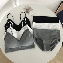 

New Women's Cotton Bra Briefs Set Sexy Solid Color Bra Fashion Push Up Sports Underwear Female Sexy Lingerie Without Steel Ring