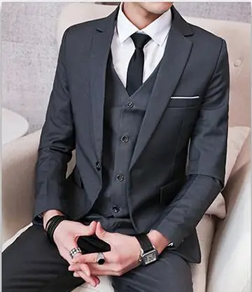 Большой размер черный мужской костюм 2 шт костюм(костюм Блейзер+ брюки) осенний Свадебный вечерний смокинг костюм 5xl - Цвет: Gray 3-piece set