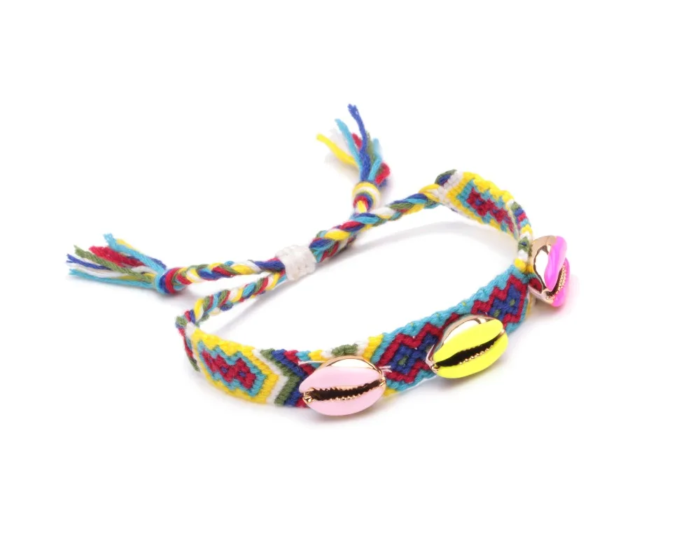 Цыганский Boho Loopy Каури Seashell плетеный браслет дружбы для женщин и мужчин богемный шик цветные ракушки серфинга пляж ювелирные изделия Лето