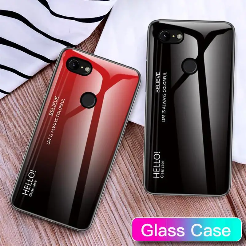 Tempered Glass Case For Google Pixel 2 3 3A 4 XL Gradient Back Cover on 2XL 3XL 4XL Pixel3 3a Fundas | Мобильные телефоны и