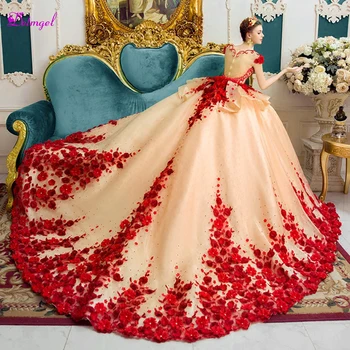 

Detmgel Luxury Scoop Neck Beaded Cap Sleeve A-Line Wedding Dresses 2020 Gorgeous Flowers Appliques Bridal Gown Vestido de Noiva