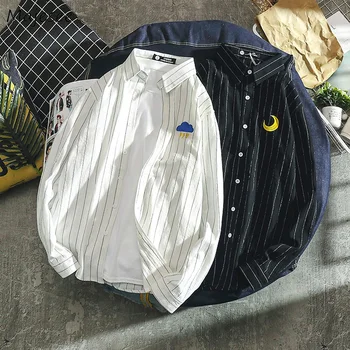 

Shirts Men Embroidery Simple All Match Korean Style Striped Mens Long Sleeve Shirt Casual Males Hot Sale Plus Size Comfortable