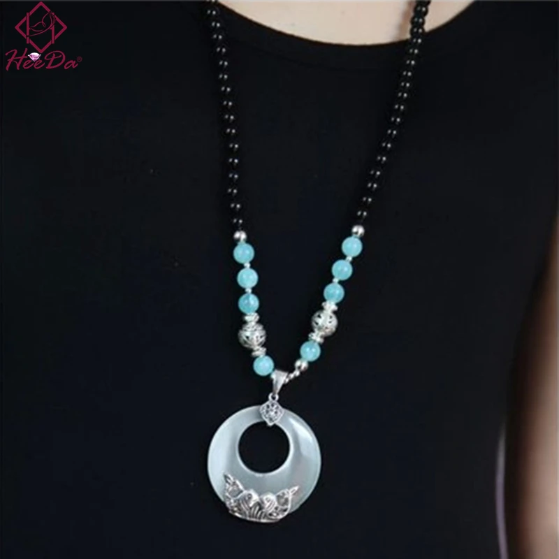 Vintage Opal Длинная нить свитер цепи модные женские туфли в стиле Джокер кулон виде