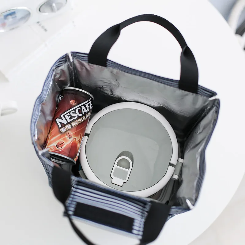 Стиль тепловой мешок Bento коробка сумка Оксфорд ткань алюминиевая пленка тепловой мешок полосы руки Ланч коробка мешок напрямую от производителя