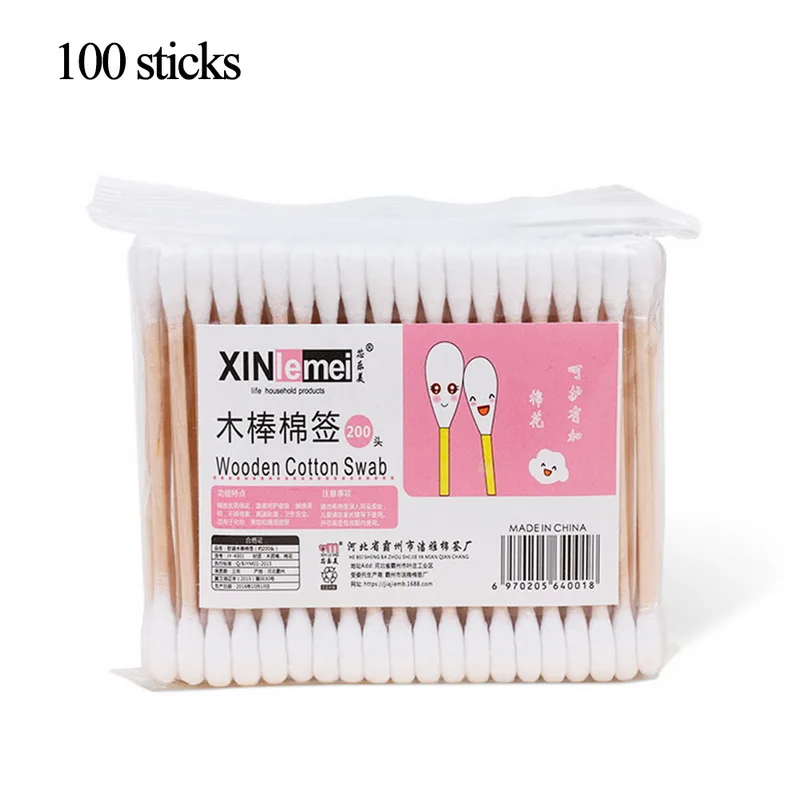 Bfaccia Natural 100PCS Disposable Double Heads Cotton Swabs Women Makeup Buds with Wood Sticks for Nose Ears Cleaning | Красота и