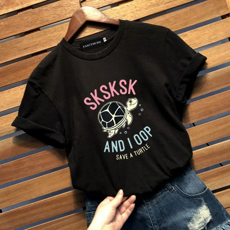 Винтажная Футболка Sksksk And I Oop, женская футболка с коротким рукавом и круглым вырезом, уличная футболка