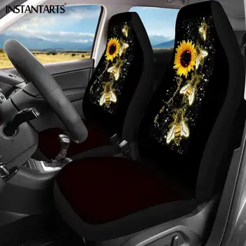 

INSTANTARTS Bee Sunflower Fashion Design Car Seat Covers Set of 2 Auto Intorior Front Seat Decoration Sheet Car Universal Gifts