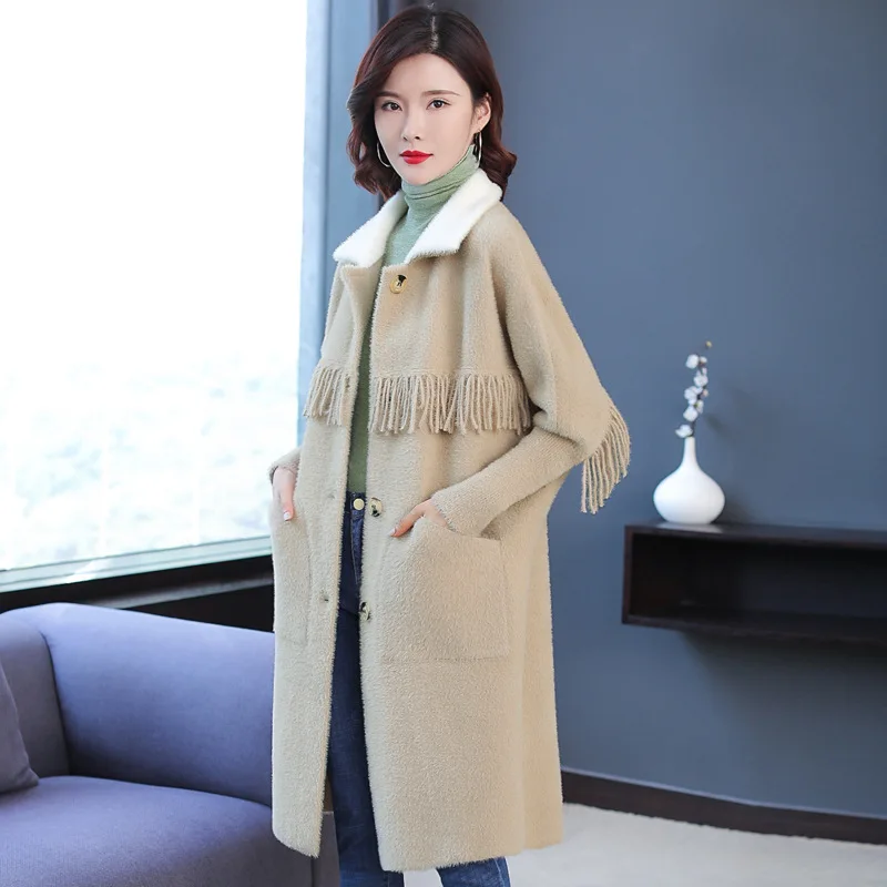 

Mid-length Woolen Jacket Women's 2019 New Style Autumn & Winter Elegant Hepburn Wind Thick Imitation Mink Cashmere Woolen Overco