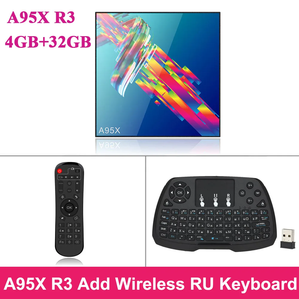 32GB Add RU Keyboard A95X R3 Smart Android 9,0 ТВ приставка 4 ГБ 32 ГБ/64 Гб ТВ приставка RK3318 четырехъядерный UHD 4K VP9 H.265 2,4G/5G WiFi BT4.2 HD медиаплеер - Цвет: 32GB Add RU Keyboard