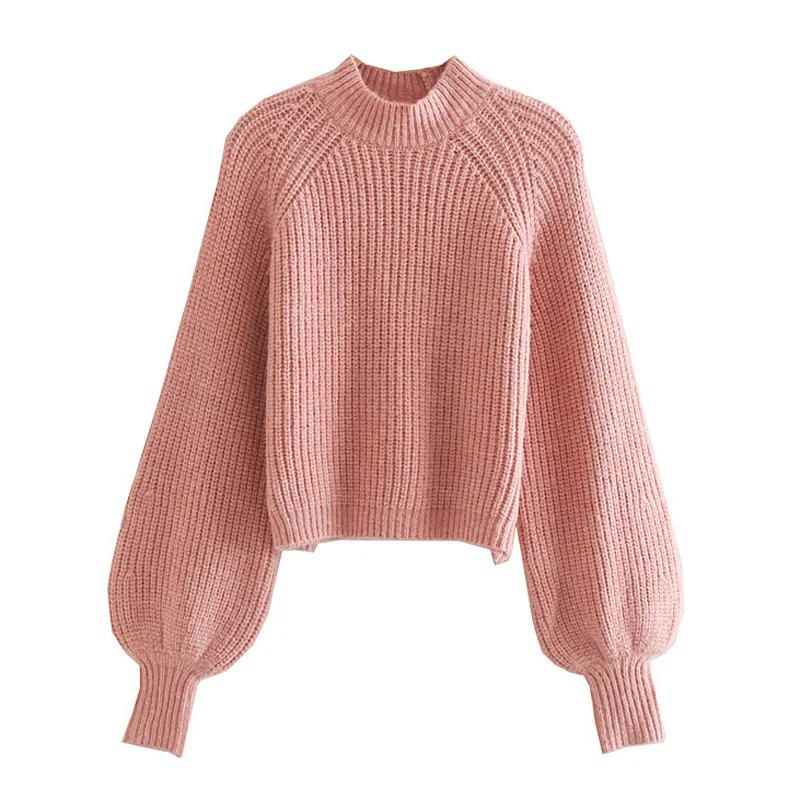 RR Puff Sleeve Sweaters Women Fashion Solid O Neck Sweater Women Elegant Casual Sweaters Female Ladies IZ