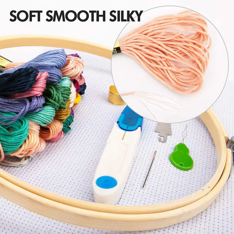

Hot 100 Skeins Threads Embroidery Beginners Kit for Cross Stich DIY Pattern Bamboo Embroidery Hoops Have Water-soluble Pens P666