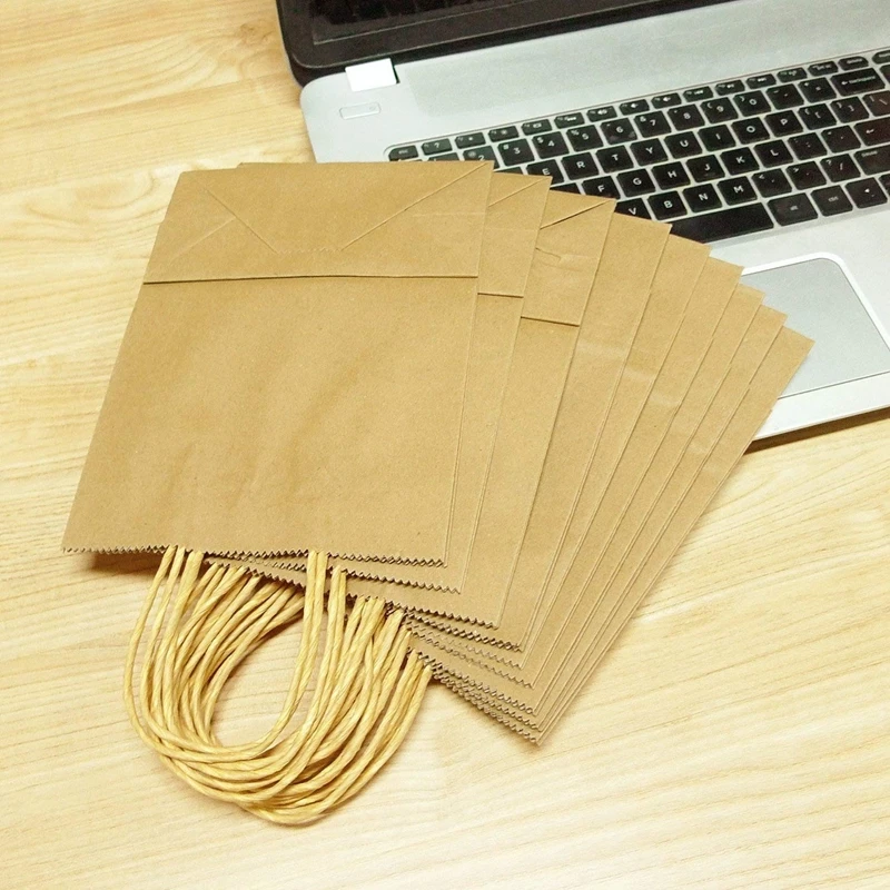20 X коричневых бумажных пакетов с ручками-вечерние и подарочные сумки на день рождения удобная сумка(15 см x 21 см x 8 см