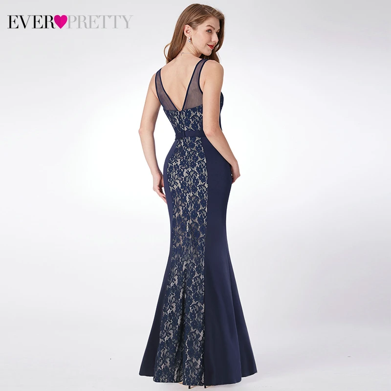 Винтажное темно-синее вечернее платье длинное красивое двойное с v-образным вырезом без рукавов элегантное кружевное платье годе вечерние платья Robe De Soiree