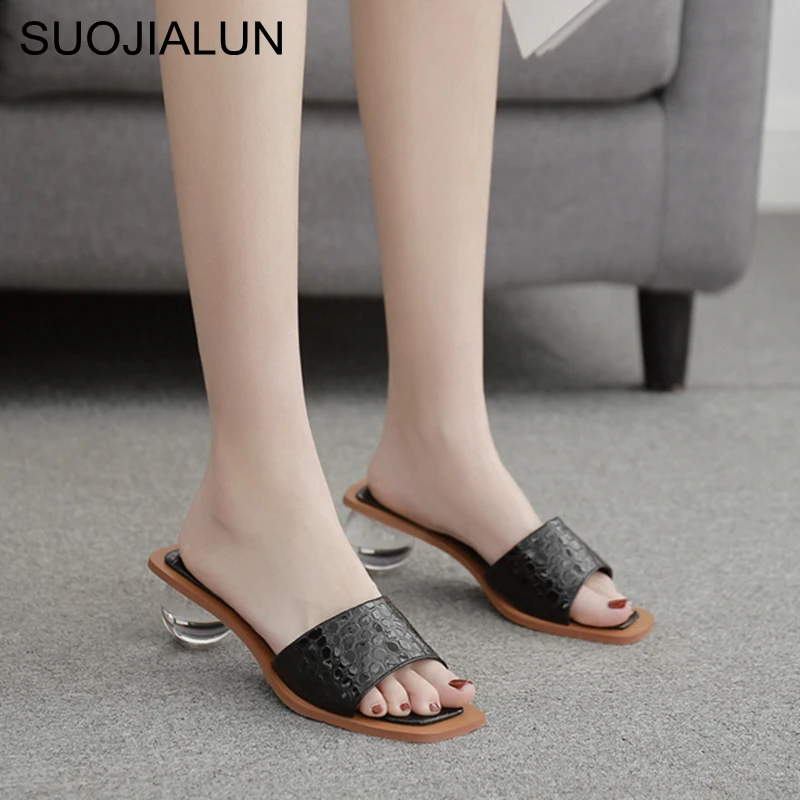 SUOJIALUN/летние женские шлепанцы; шлепанцы без задника с открытым носком; пляжные сандалии с круглым каблуком; женские сланцы с каменным узором; сланцы