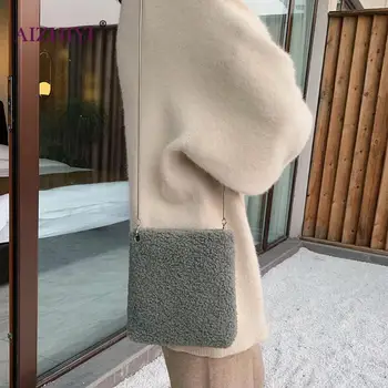 

Casual Plush Messenger Crosbody Bags for Women Square Leisure Solid Color Purse Chain Shoulder Handbag